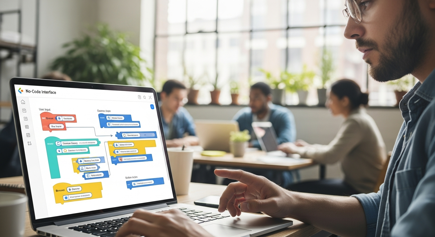 No-code platform interface met drag-and-drop componenten