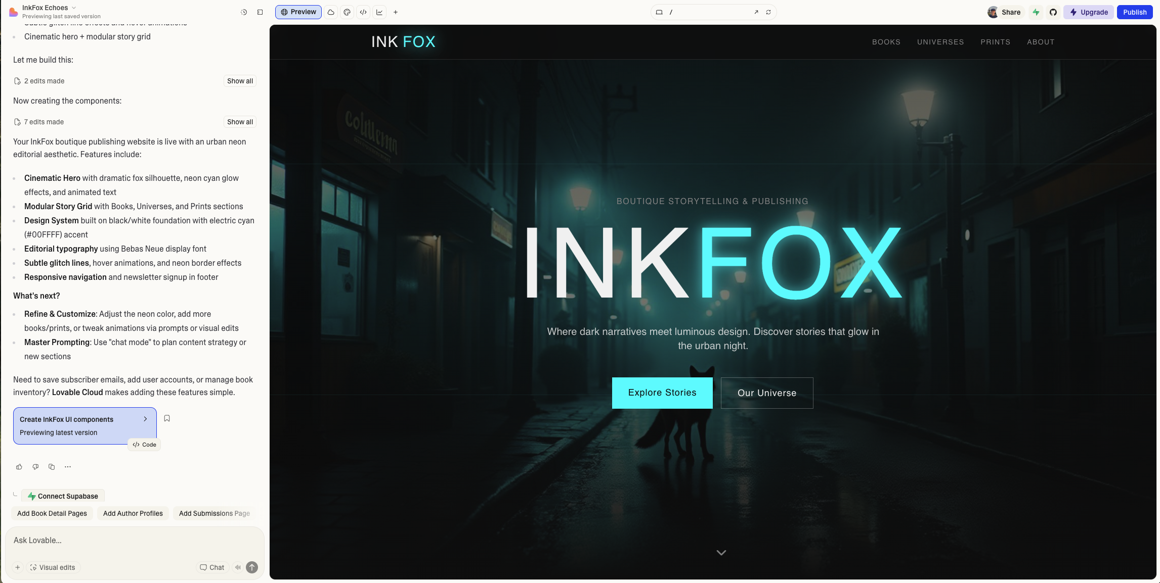 Lovable dashboard interface